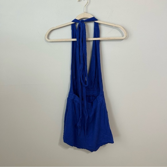 Lulus Royal Blue Sleeveless Backless Wrap Tie Halter Romper Women’s Size XS - Picture 4 of 7